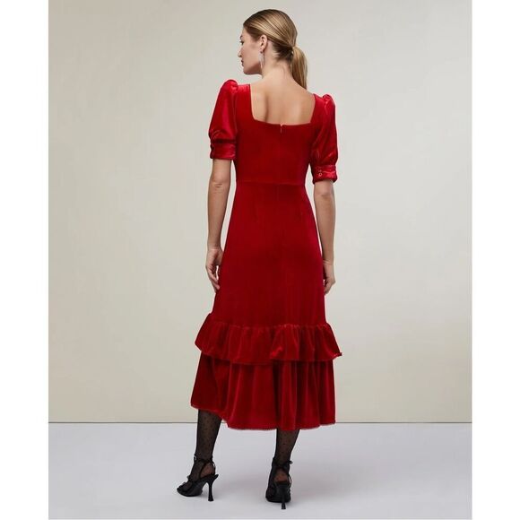 Rachel Parcell Puff Sleeve Peplum Skirt Midi Dress Red Velvet Size Small NWT - Picture 5 of 14